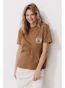 T-shirt Motif Dos Femme - Marron Imprime