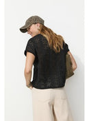T-shirt Broderie Anglaise - Noir Uni Fonce