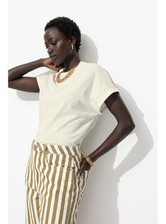 T-shirt Broderie Anglaise - Naturel Uni Clair