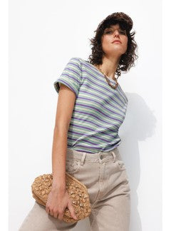 T-shirt Rayé Femme - Naturel Raye