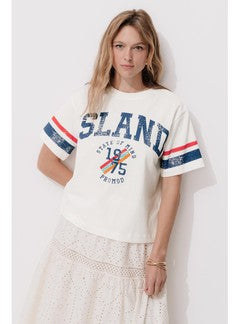 T-shirt Campus Oversize Femme - Naturel Imprime