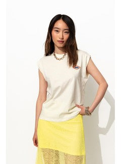 T-shirt à Écusson Femme - Naturel Uni Clair