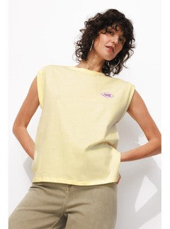 T-shirt à Écusson Femme - Jaune Uni Colore