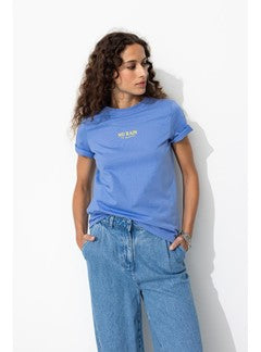 T-shirt à Message Femme - Bleu Imprime