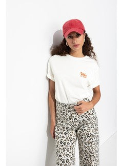 T-shirt à Message Brodé Femme - Naturel Imprime
