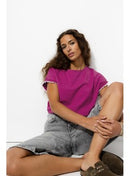 T-shirt à Manches Fantaisie - Violet Uni Colore