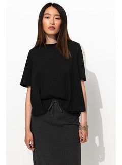 T-shirt Uni Évasé Femme - Noir Uni Fonce