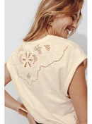 T-shirt Détail Brodé Dos - Blanc Uni Clair