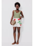 Débardeur Col V en Coton Femme - Kaki Uni Clair