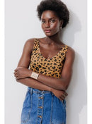 Débardeur Col V en Coton Femme - Marron Imprime