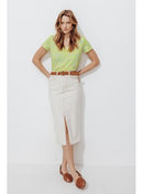 T-shirt Col V en Coton Femme - Multicolore Imprime