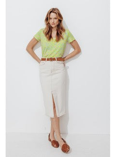 T-shirt Col V en Coton Femme - Multicolore Imprime