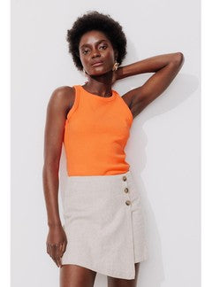 Débardeur Fluo en Coton Côtelé - Orange Uni Colore