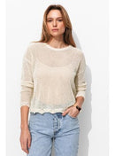 T-shirt en Maille Filet Femme - Naturel Uni Clair