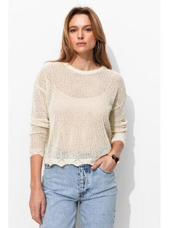T-shirt en Maille Filet Femme - Naturel Uni Clair