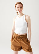Crop Top Côtelé Femme - Blanc Uni Clair