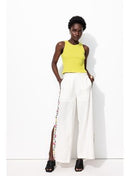 Crop Top Côtelé Femme - Jaune Uni Colore