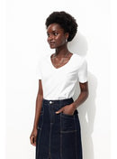 T-shirt Col V Femme - Blanc Uni Clair