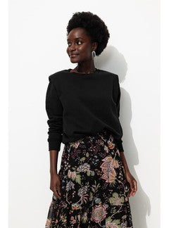 Sweat-shirt Épaulé Femme - Noir Uni Fonce