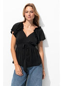 T-shirt à Volants en Jersey - Noir Uni Fonce
