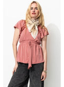 T-shirt à Volants en Jersey - Rose Uni Colore