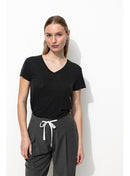 T-shirt en Lin Mélangé Femme - Noir Uni Fonce