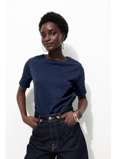 T-shirt Col Rond Éco-conçu - Bleu Uni Fonce