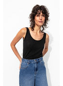 Débardeur en Lin Mélangé Femme - Noir Uni Fonce