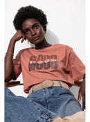 T-shirt à Message Femme - Marron Imprime