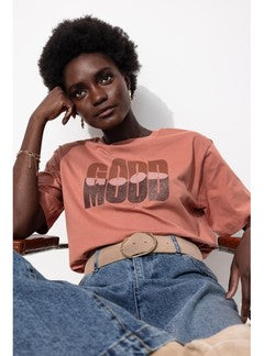 T-shirt à Message Femme - Marron Imprime