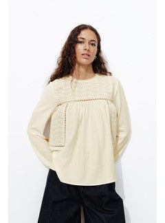Blouse Brodée Femme - Naturel Uni Clair