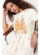 T-shirt à Message Brodé Femme - Naturel Imprime