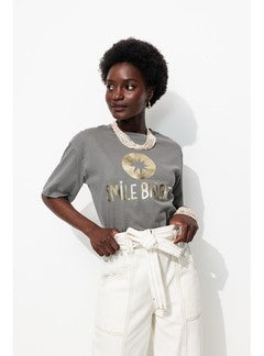 T-shirt à Message Femme - Gris Imprime