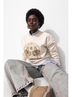 Sweat-shirt à Motif Pailleté - Naturel Imprime