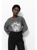 Sweat-shirt à Message Femme - Gris Imprime