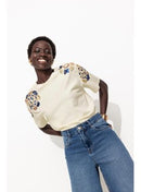 T-shirt à Sequins Brodés - Naturel Uni Clair
