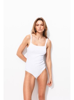 Body Côtelé à Bretelles Femme - Blanc Uni Clair