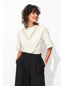 T-shirt Brodé Perlé Femme - Naturel Uni Clair
