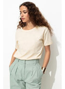 T-shirt Brodé Femme - Naturel Uni Clair