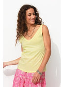 Débardeur Col V en Coton Femme - Jaune Uni Colore