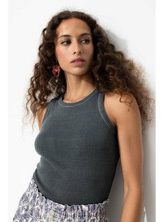 Débardeur Côtelé Femme - Gris Uni Fonce