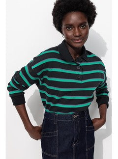 Polo Rayé Cropped en Molleton - Multicolore Raye