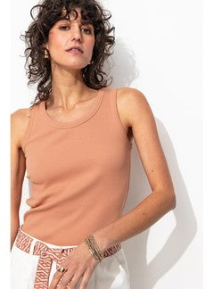 Débardeur Marcel Côtelé Femme - Rose Uni Colore