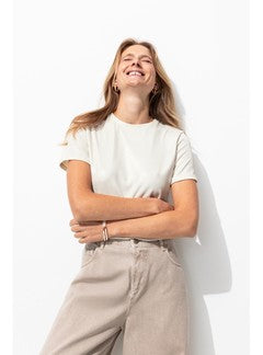 T-shirt Côtelé Irisé Femme - Naturel Uni Clair