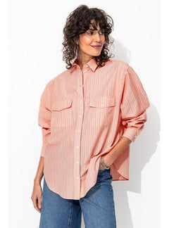 Chemise Rayée Oversize Femme - Rose Raye