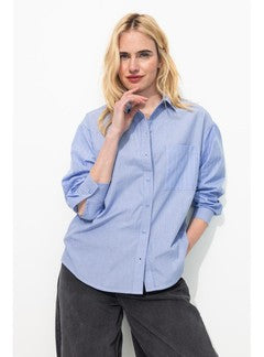 Chemise Rayée Oversize Femme - Bleu Raye