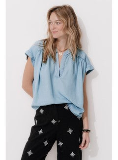 Blouse Manches Courtes Lyocell - Jeans Uni Clair
