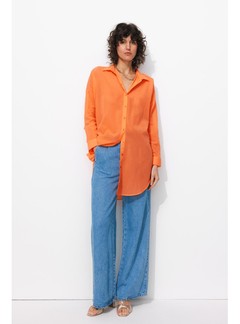 Chemise Légère Oversize Femme - Orange Uni Colore
