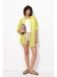 Chemise Légère Oversize Femme - Jaune Uni Colore
