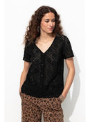Chemise Effet Dentelle Femme - Noir Uni Fonce